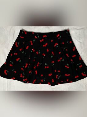 0XL Black Cherry Print Skater Skirt - Women